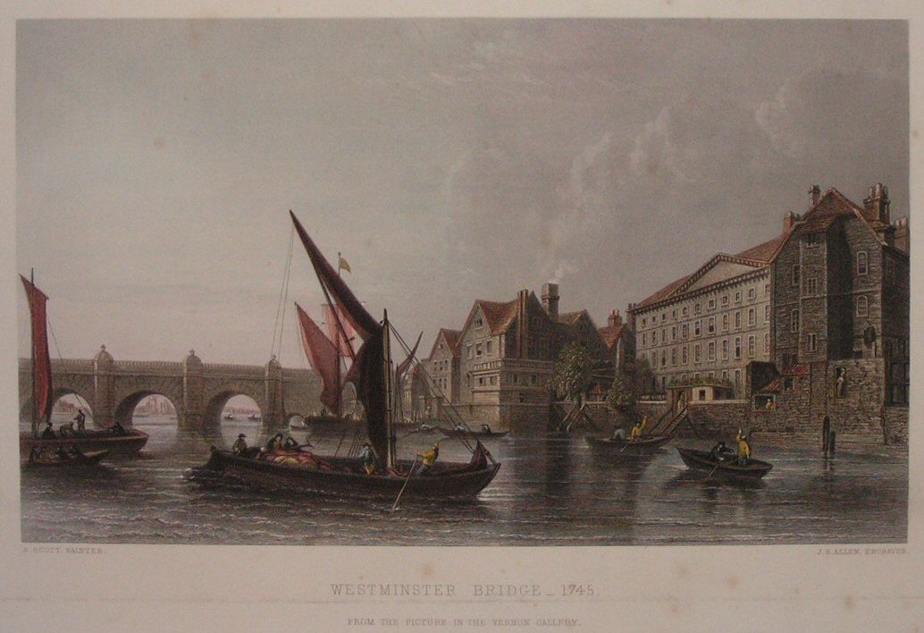 Print - Westminster Bridge - 1745. From the Picture in the Vernon Gallery - Allen